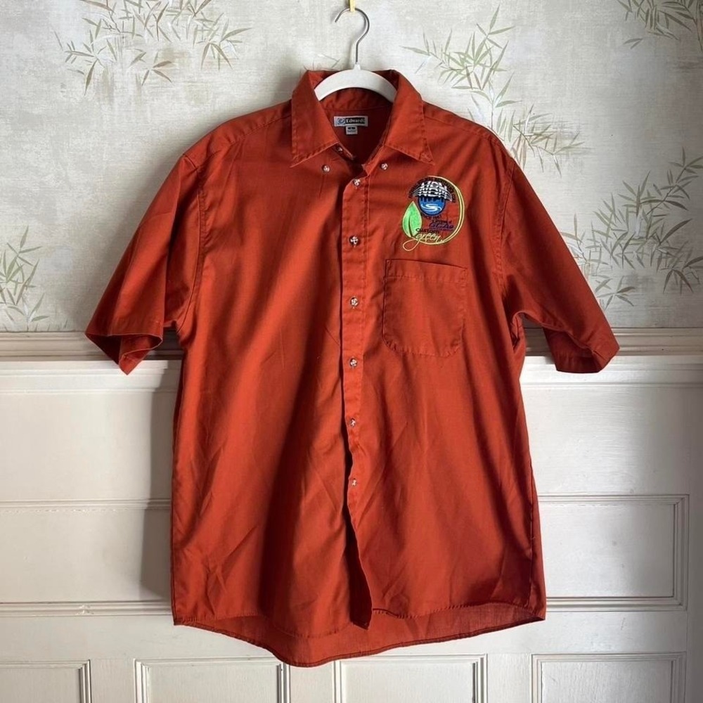 Mens  Short Sleeve Embroidered Work Shirt Burnt Orange Large NBMC GCA Gorpcore